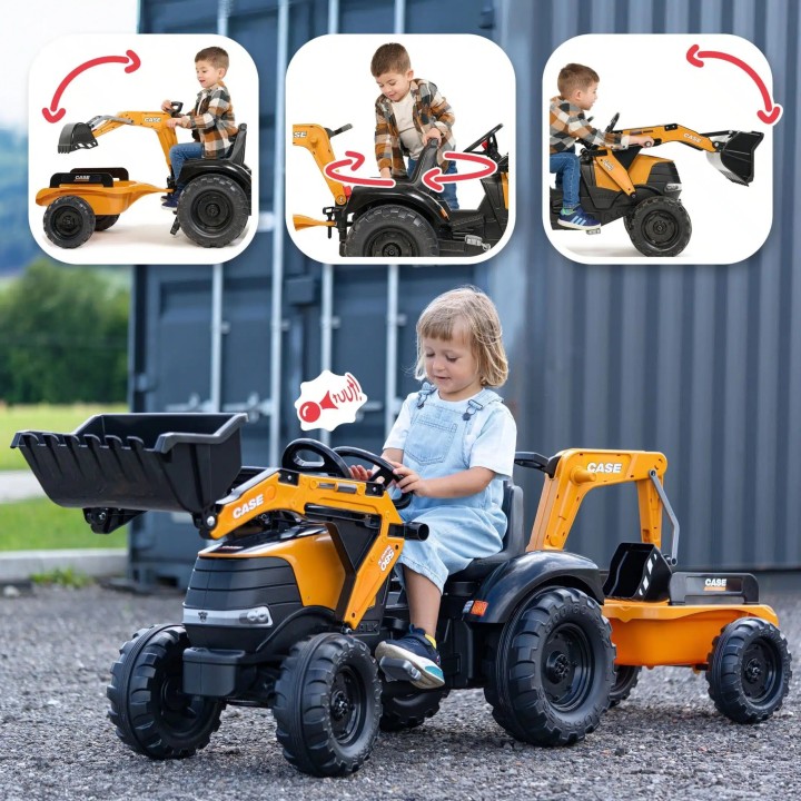 Falk Case CE Pedal Tractor with Excavator and Trailer - Eco Toy