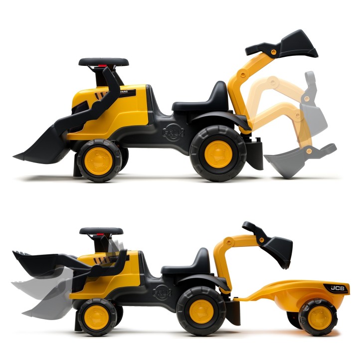 FALK Ride-on JCB Tractor with Trailer and Accessories Silent Wheels 1-3 Years