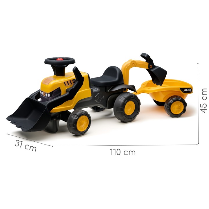 FALK Ride-on JCB Tractor with Trailer and Accessories Silent Wheels 1-3 Years