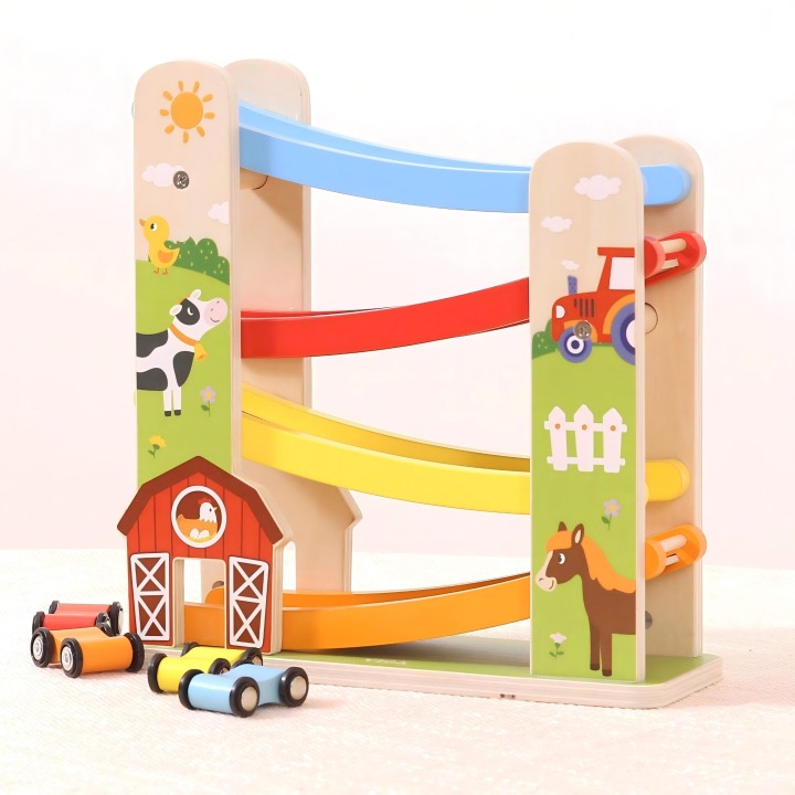 Wooden Downhill Track Cars Farm Viga - Gift for Children 18m+