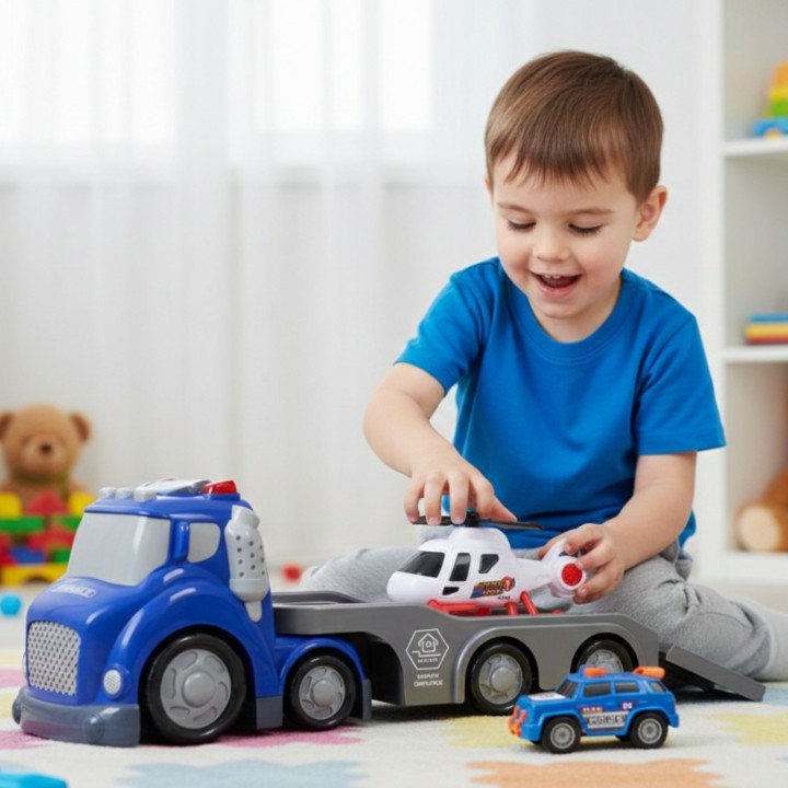 WOOPIE Niebieska Laweta Policyjna City Truck z Efektami Dźwiękowymi