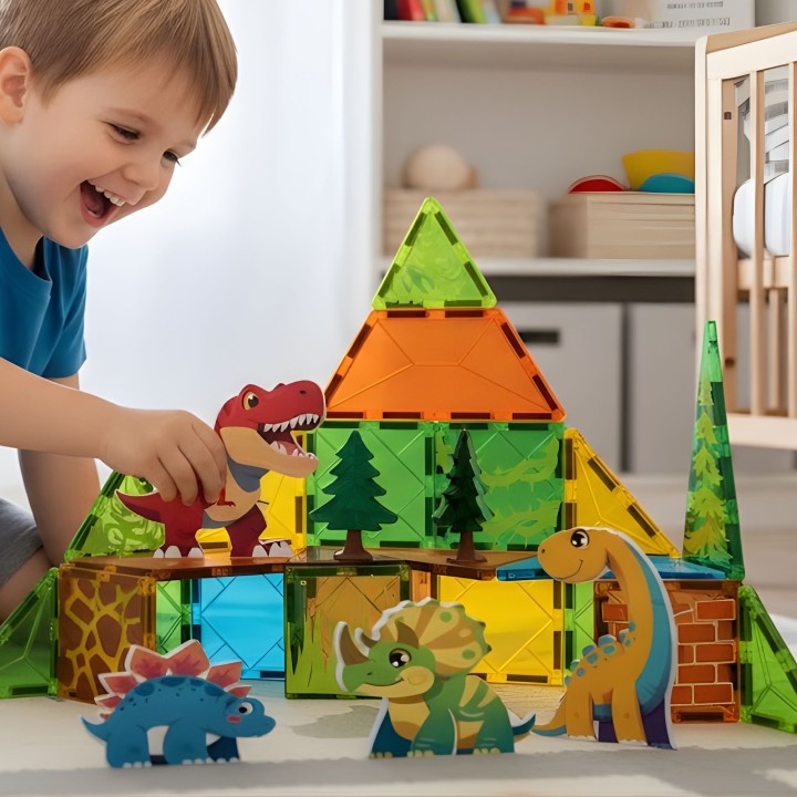 Woopie Dinosaurs Magnetic Blocks - Educational Construction Game