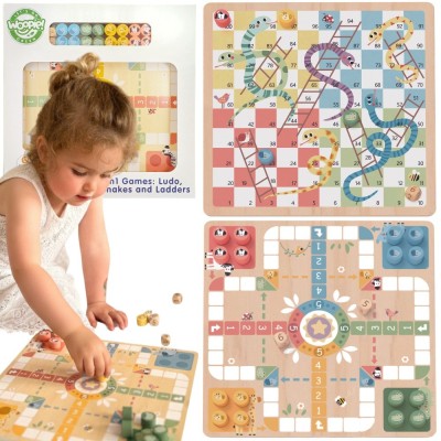 WOOPIE GREEN Gry Planszowe 2w1: Ludo Chińczyk i Węże z Drabinami