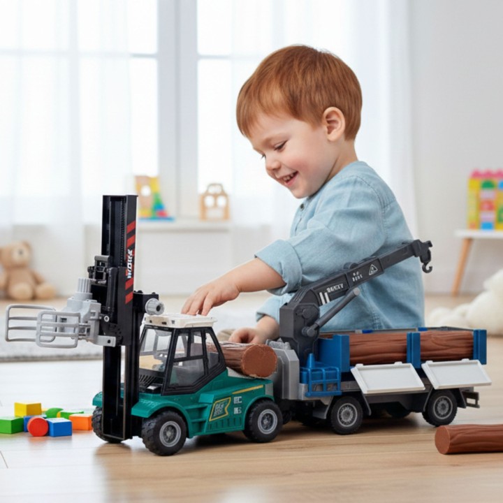 Forklift with Trailer and Crane Truck X2 Woopie - Toy Vehicle