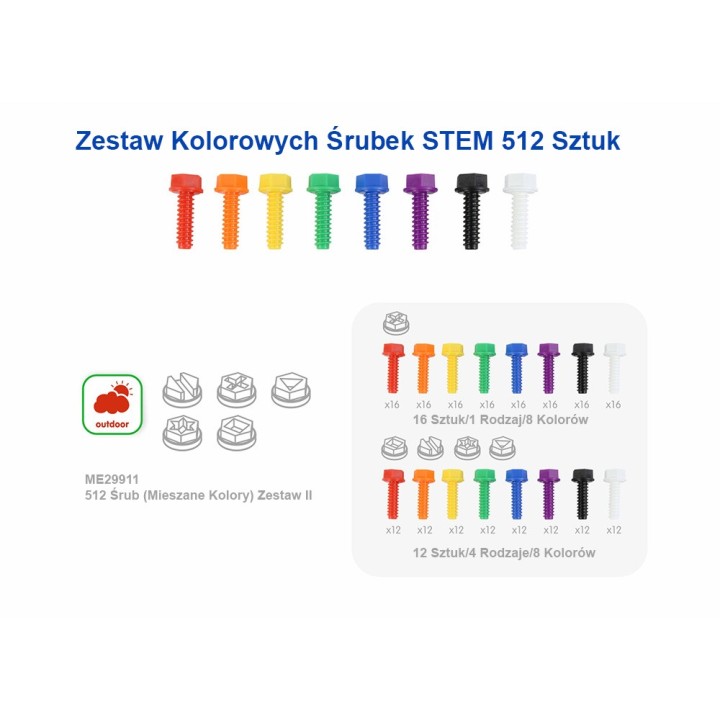 MASTERKIDZ Colorful STEM Screws 512 pcs. 5 shapes, mix of colors