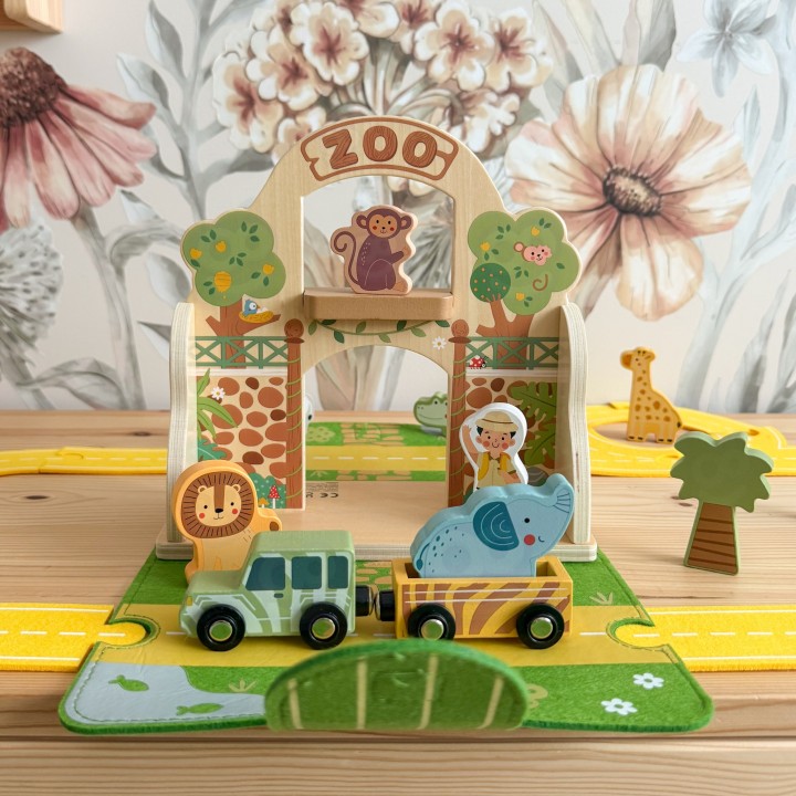 Drewniane Zoo w Torbie Tooky Toy - Safari z Figurkami i Pojazdami