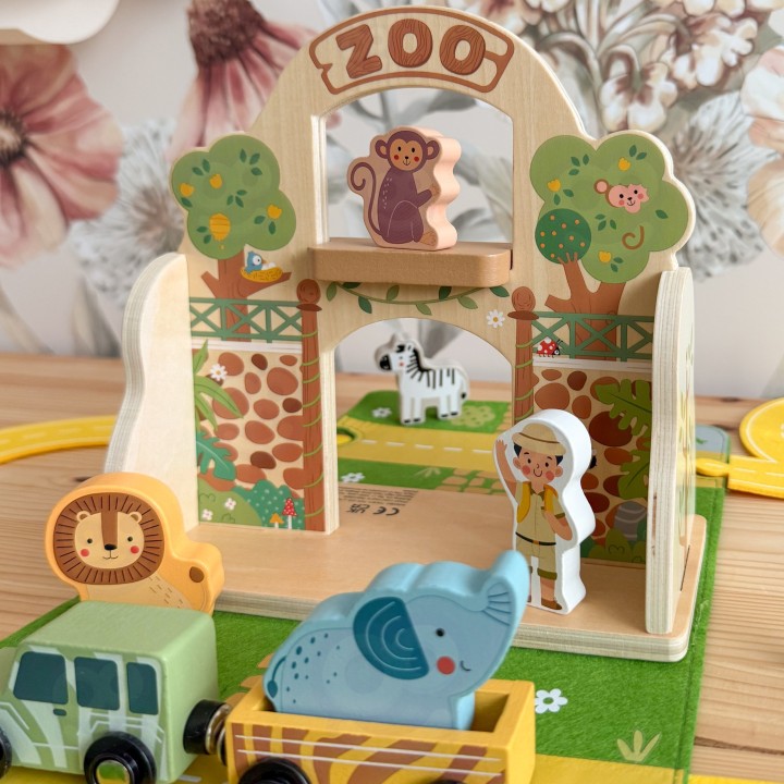 Drewniane Zoo w Torbie Tooky Toy - Safari z Figurkami i Pojazdami