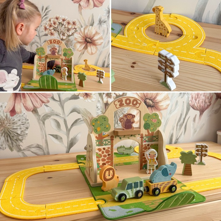 Wooden Zoo in a Tooky Toy Bag - Safari with Figures and Vehicles