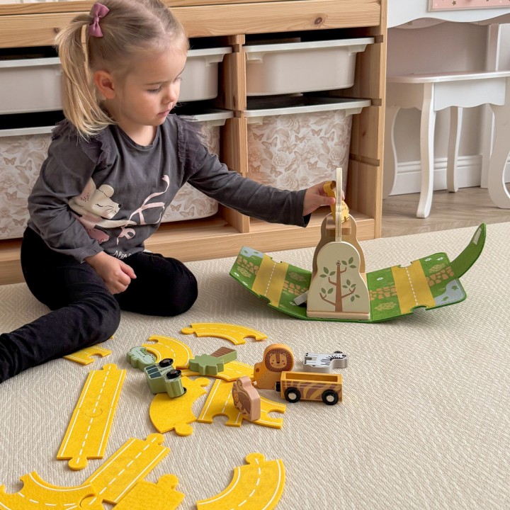 Drewniane Zoo w Torbie Tooky Toy - Safari z Figurkami i Pojazdami