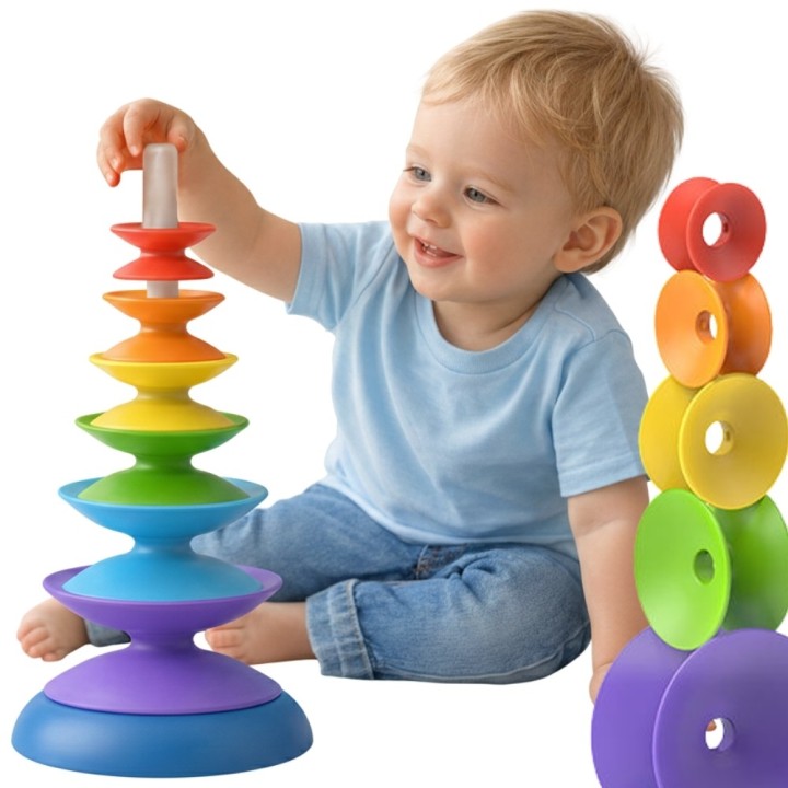 Kolorowa Wieża Układanka Piramidka Edukacyjna WOOPIE BABY 18m+