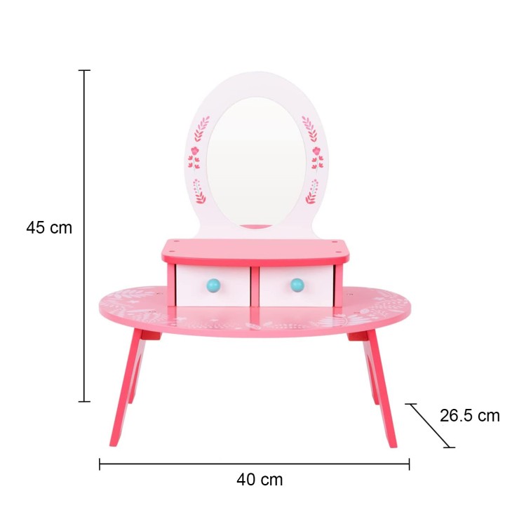 Różowa drewniana toaletka TOOKY TOY - zestaw z lustrem