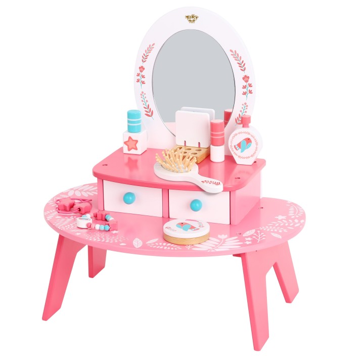 Różowa drewniana toaletka TOOKY TOY - zestaw z lustrem