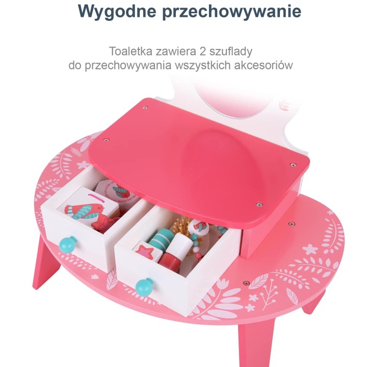 Różowa drewniana toaletka TOOKY TOY - zestaw z lustrem