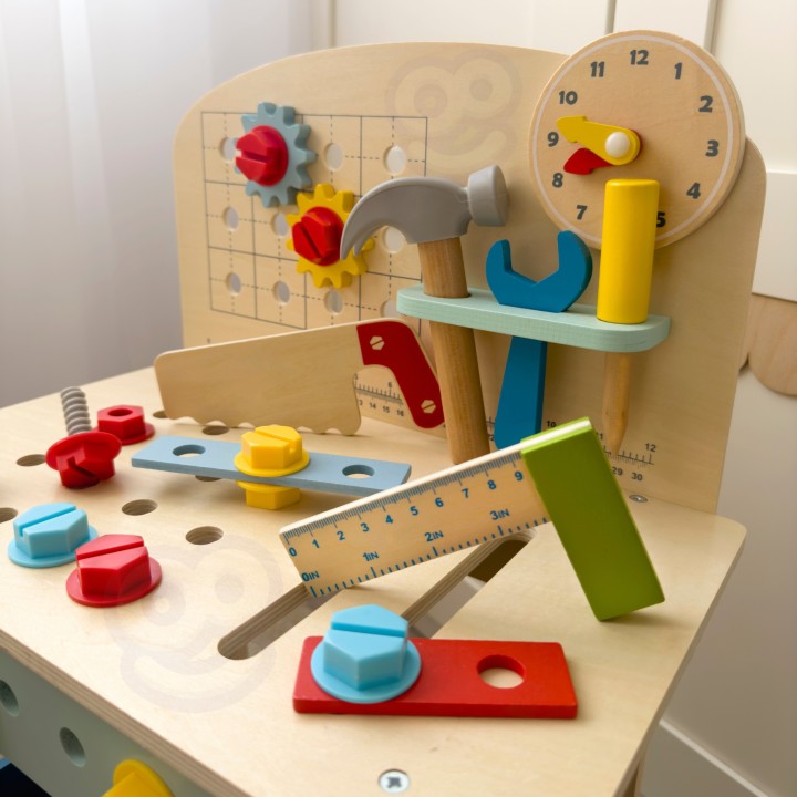 TOOKY TOY Wooden Workshop Table for DIY - Tools 48 pcs.