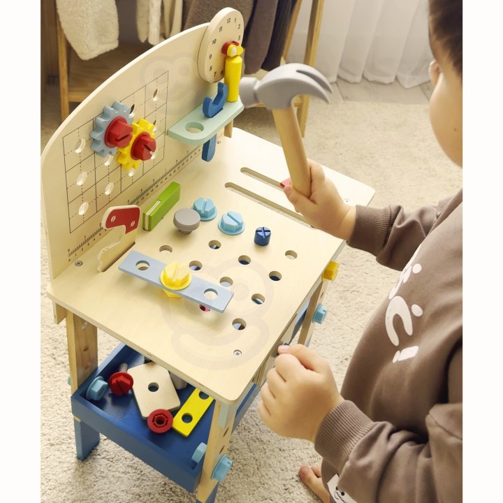 TOOKY TOY Wooden Workshop Table for DIY - Tools 48 pcs.