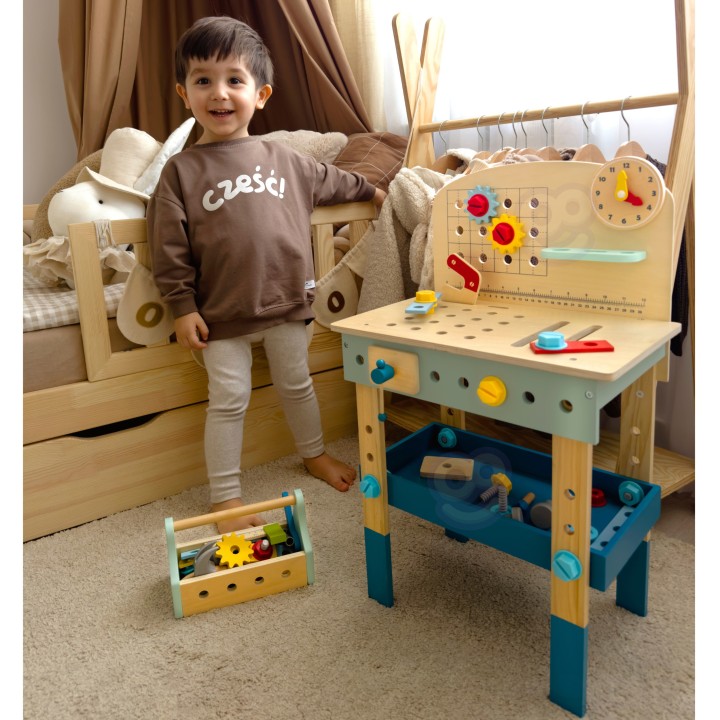 TOOKY TOY Wooden Workshop Table for DIY - Tools 48 pcs.