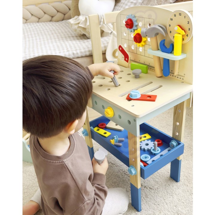 Drewniany Stół Warsztat do Majsterkowania TOOKY TOY - Narzędzia 48 el.