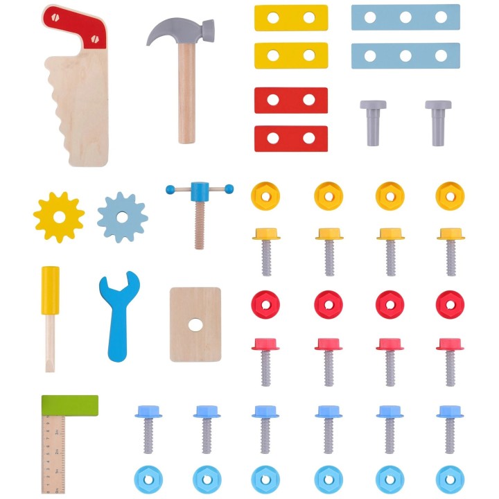 TOOKY TOY Wooden Workshop Table for DIY - Tools 48 pcs.