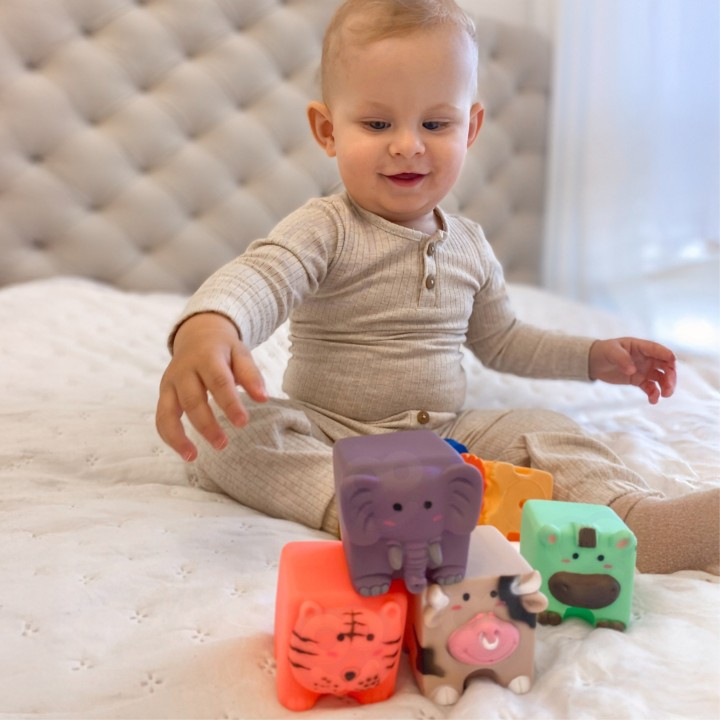 WOOPIE BABY Sensory Animal Blocks 6 Pieces - Soft Puzzle
