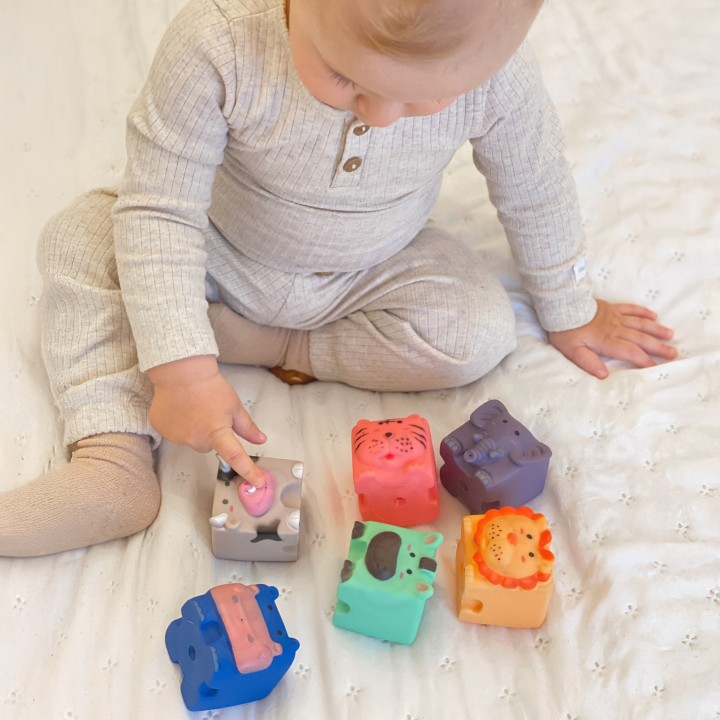 WOOPIE BABY Sensory Animal Blocks 6 Pieces - Soft Puzzle