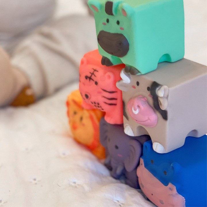 WOOPIE BABY Klocki Sensoryczne Zwierzątka 6 el. - Miękka Układanka