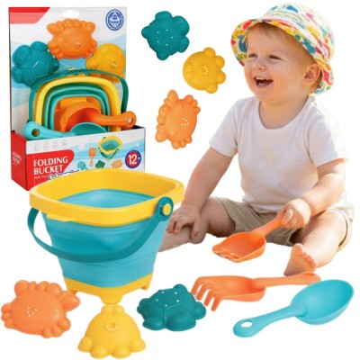Folding Bucket with Rakes and Molds Set Blue WOOPIE