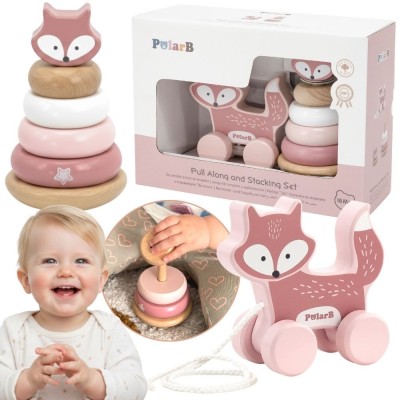 Viga Fox Set - Wooden Fox Pyramid for Pulling for Children