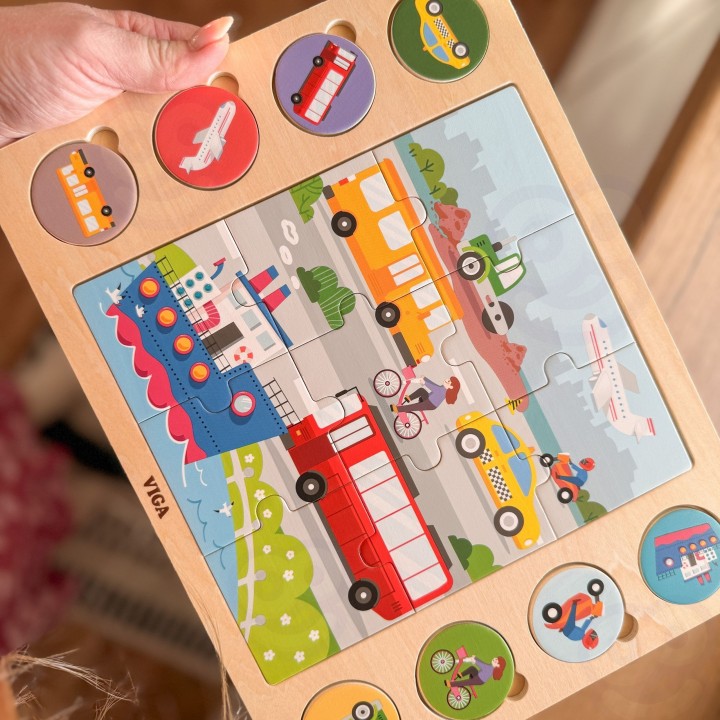 VIGA Wooden Puzzle - Guess the Shadow, Means of Transport 17 pcs.