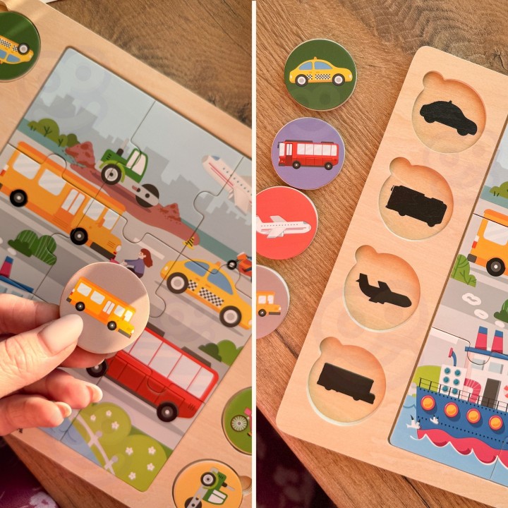 VIGA Wooden Puzzle - Guess the Shadow, Means of Transport 17 pcs.