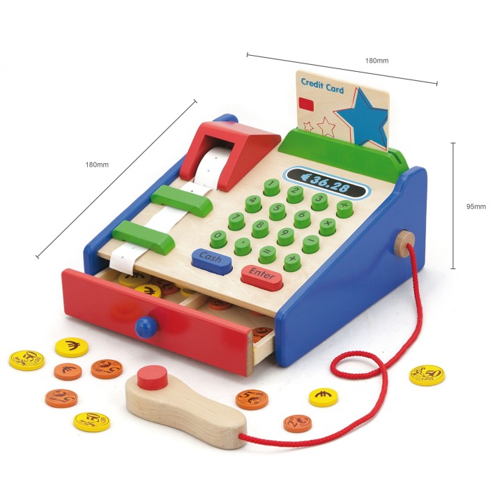 Viga Wooden Cash Register - Playing shop and learning to count