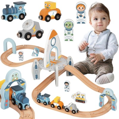 Wooden Space Train Tooky toy - Rocket Track Set 3+ Fun