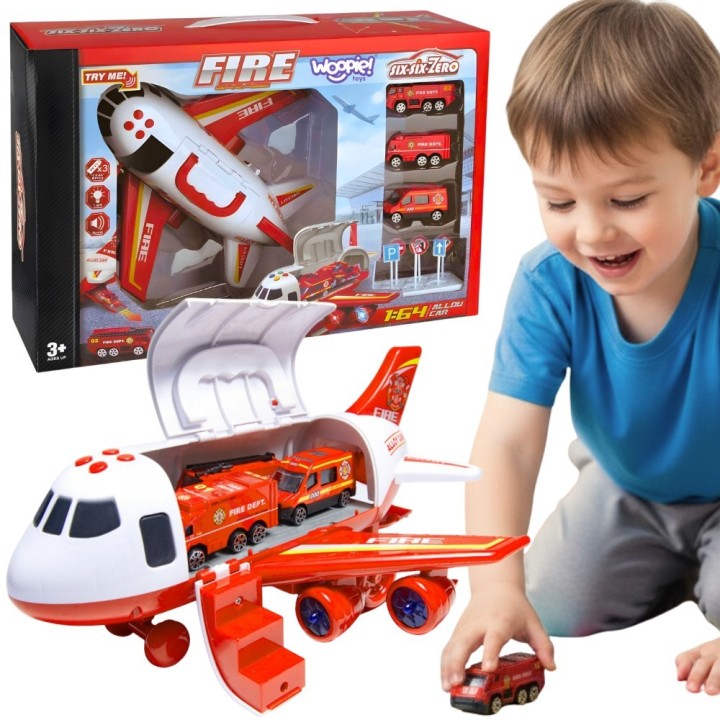 Fire Plane Transporter with Cars and Sounds - WOOPIE