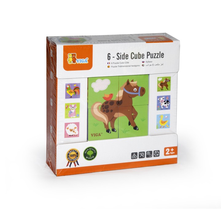 VIGA Wooden Farm Puzzle - 4 Educational Blocks