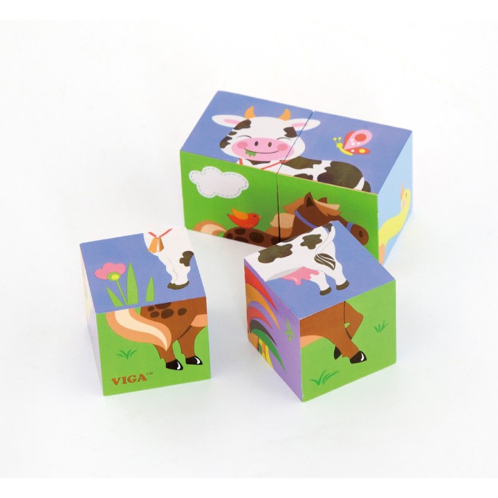 VIGA Wooden Farm Puzzle - 4 Educational Blocks
