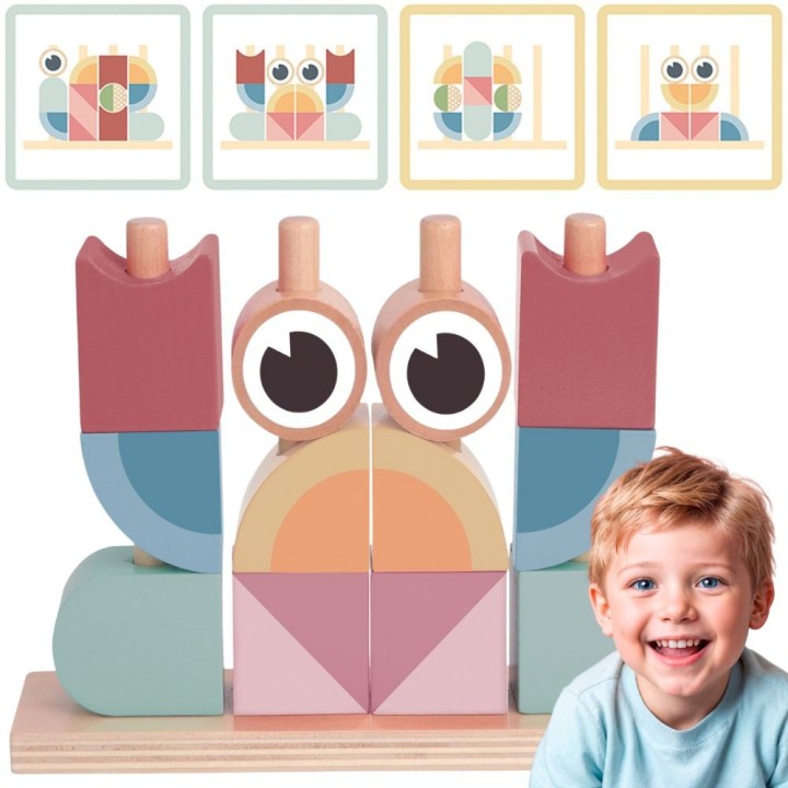Montessori Wooden Puzzle Crab Tooky Toy - Colorful Block Stacks