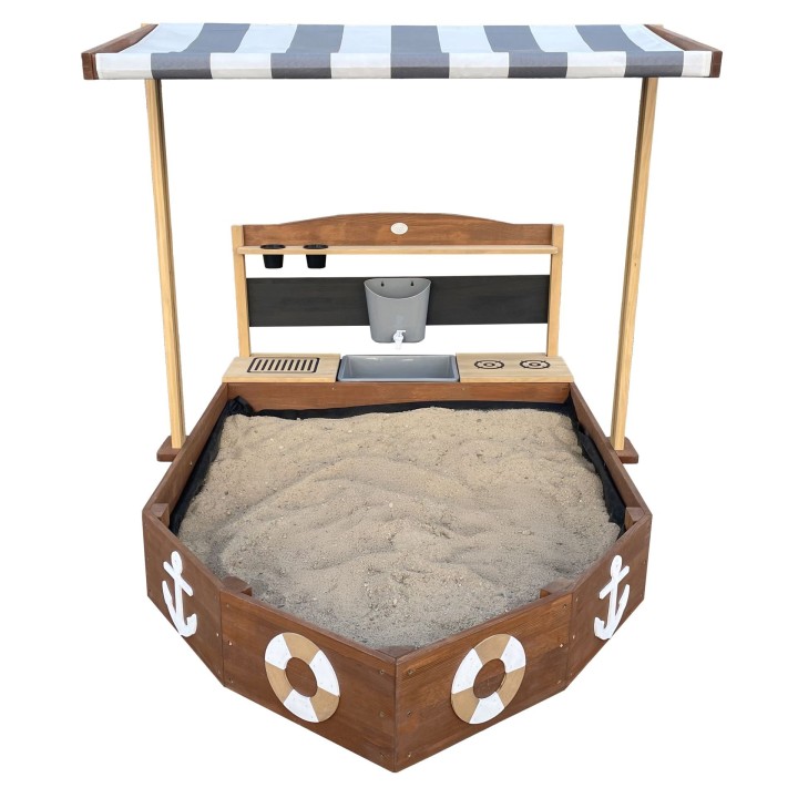 Wooden Sandbox Ship with Roof and Mud Kitchen - fun with AXI