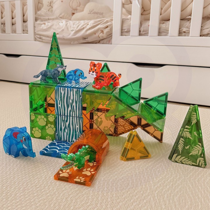 Jungle Woopie Magnetic Blocks - 45 pieces for building a safari