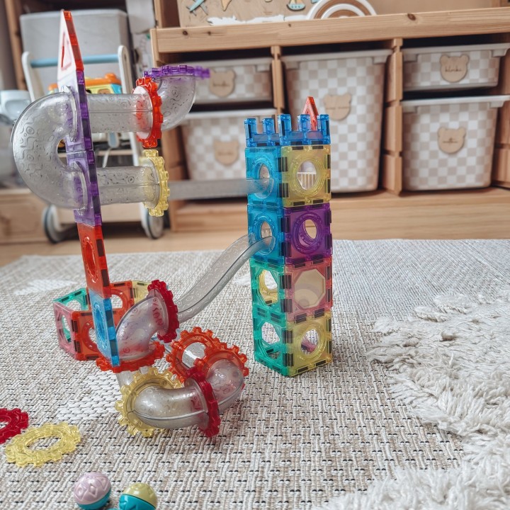 Klocki Magnetyczne Tor Kulkowy Kulodrom 126el WOOPIE - Zestaw 3D