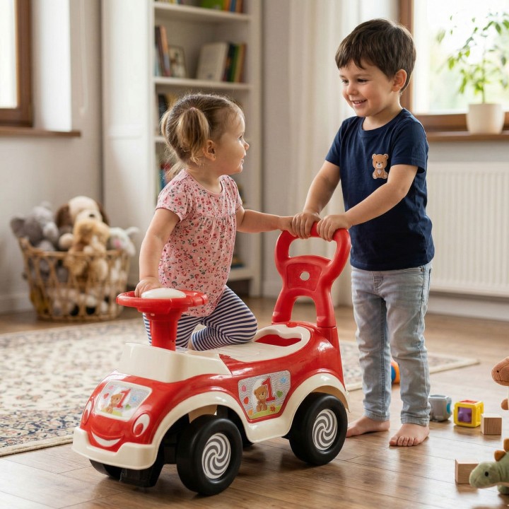 WOOPIE Jeździk 4w1: Sorter, Pchacz, Chodzik + Klakson i Schowek