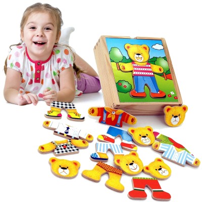 Viga Drewniane Puzzle Ubierz Misia Chłopca 18 el. - Zabawka Edukacyjna