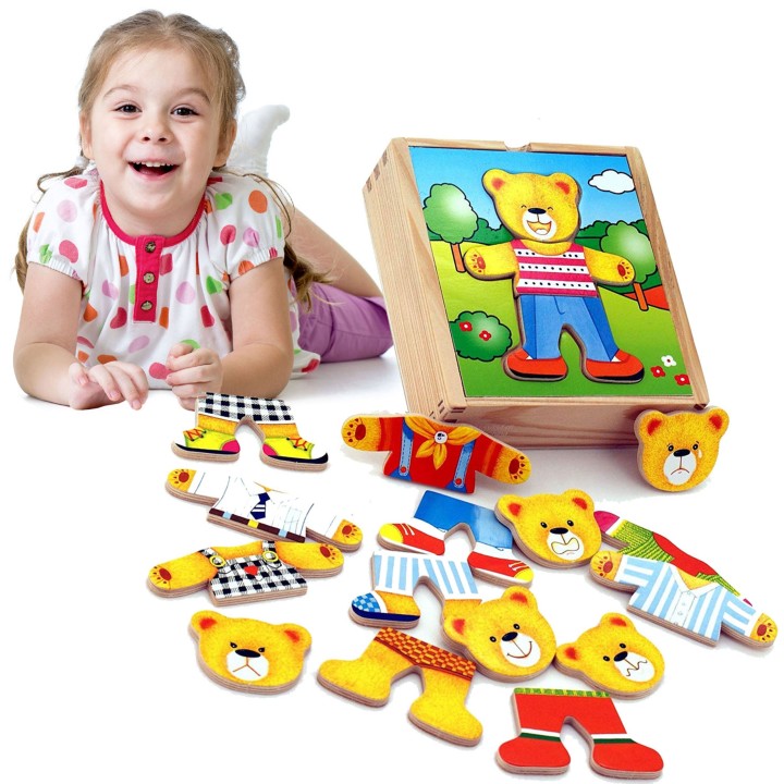 Wooden Puzzle Dress Up the Teddy Bear Boy VIGA - Educational Fun