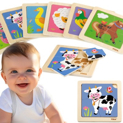 VIGA Drewniane Puzzle Krówka - Rozwój i Zabawa dla Dzieci