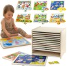 Viga Wooden Puzzle Set 12 puzzles, 24 pieces each, on a stand