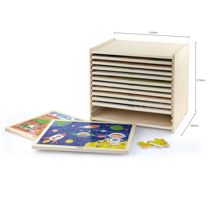 Viga Wooden Puzzle 12 puzzles, 24 pieces each, on a stand