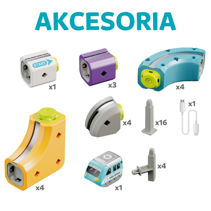 WOOPIE Zestaw Konstrukcyjny Magnetyczny Tor Kolejowy 38 el.
