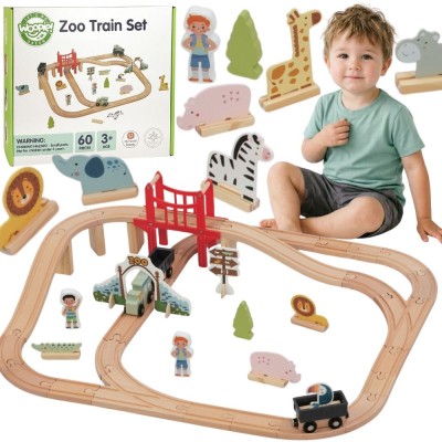 Zoo Woopie Green Wooden Train - Track, Train, Bridge and 60 Pieces