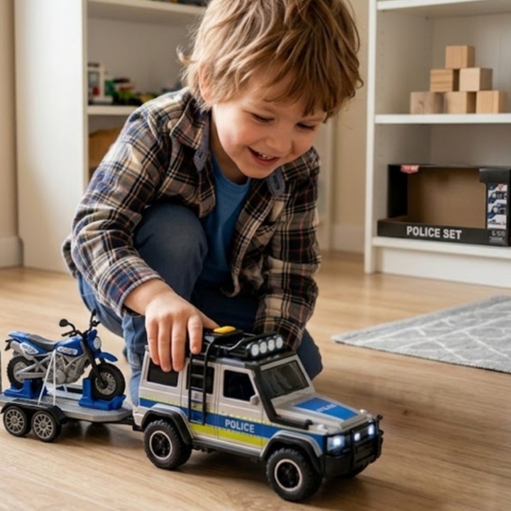 Police SUV with lights and sounds, set with WOOPIE motorcycle