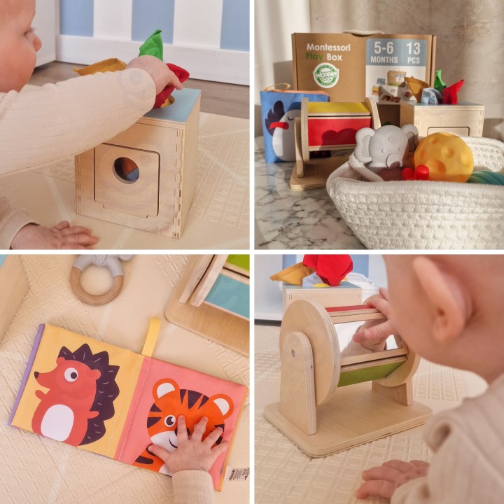Pudełko Montessori 6w1 Sensoryczne 5-6 miesięcy WOOPIE GREEN – XXL Box