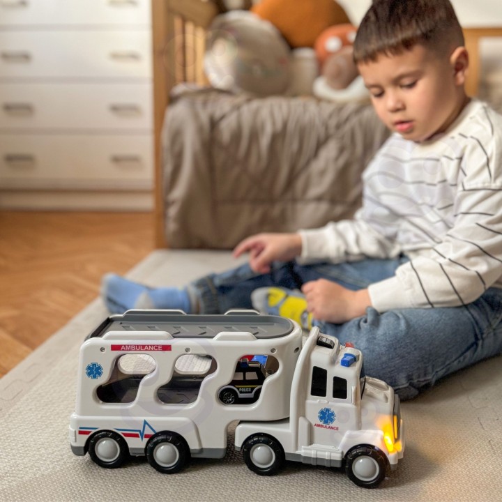 WOOPIE Laweta Drogowa 5 Aut - Ambulans w zestawie, świetna zabawa!