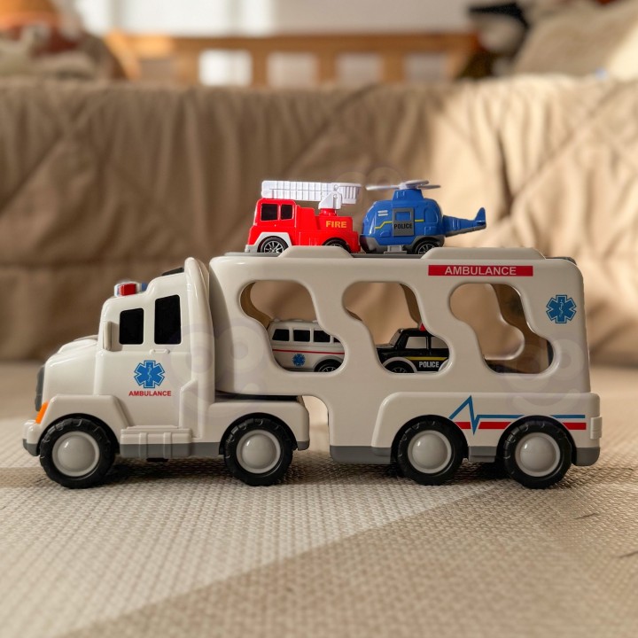 WOOPIE Laweta Drogowa 5 Aut - Ambulans w zestawie, świetna zabawa!